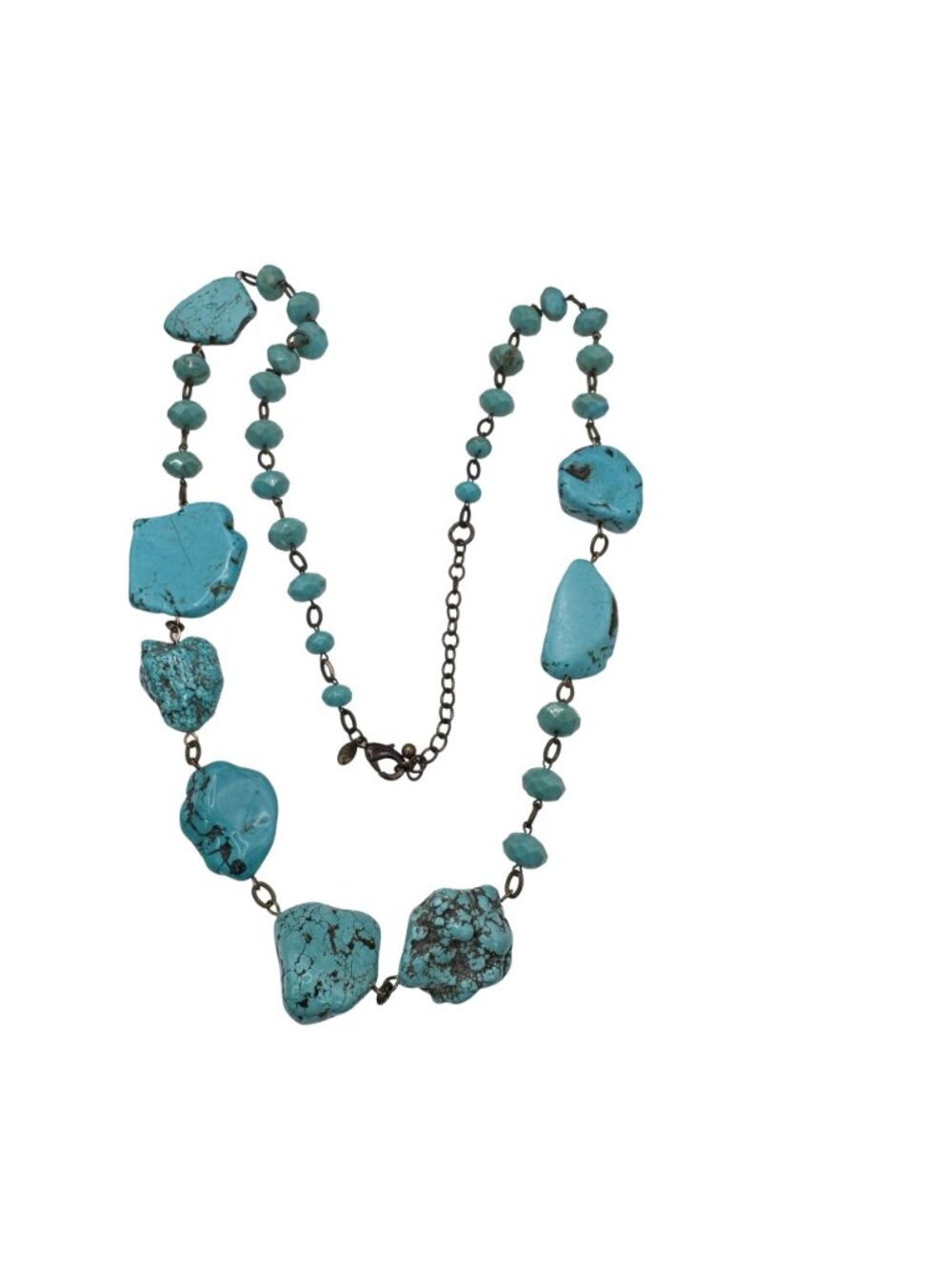 Chicos Chunky Turquoise Statement Necklace Vintage Bronze Chain 41" Bold Heavy - Picture 7 of 9